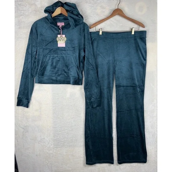 JUICY COUTURE Velour OG Booty Bling Tracksuit Set Sz Large Velvet Green Y2K 90s
